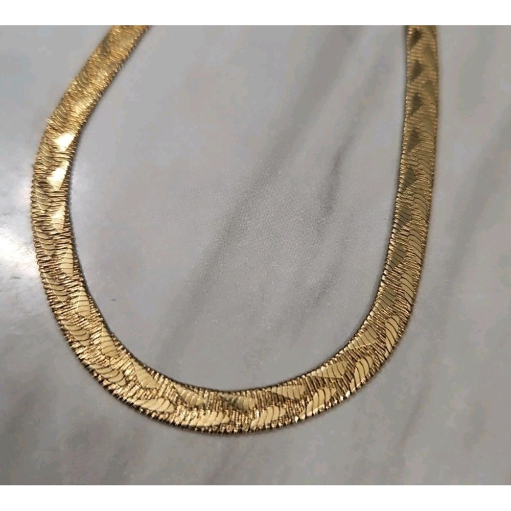 Vintage Avon Textured Gold Tone Herringbone Bracelet 9" size for larger Wrist